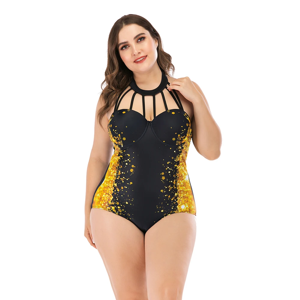 Lunamy 2020 L-4XL размера плюс женский купальник с бретельками и лямкой на шее Цельный