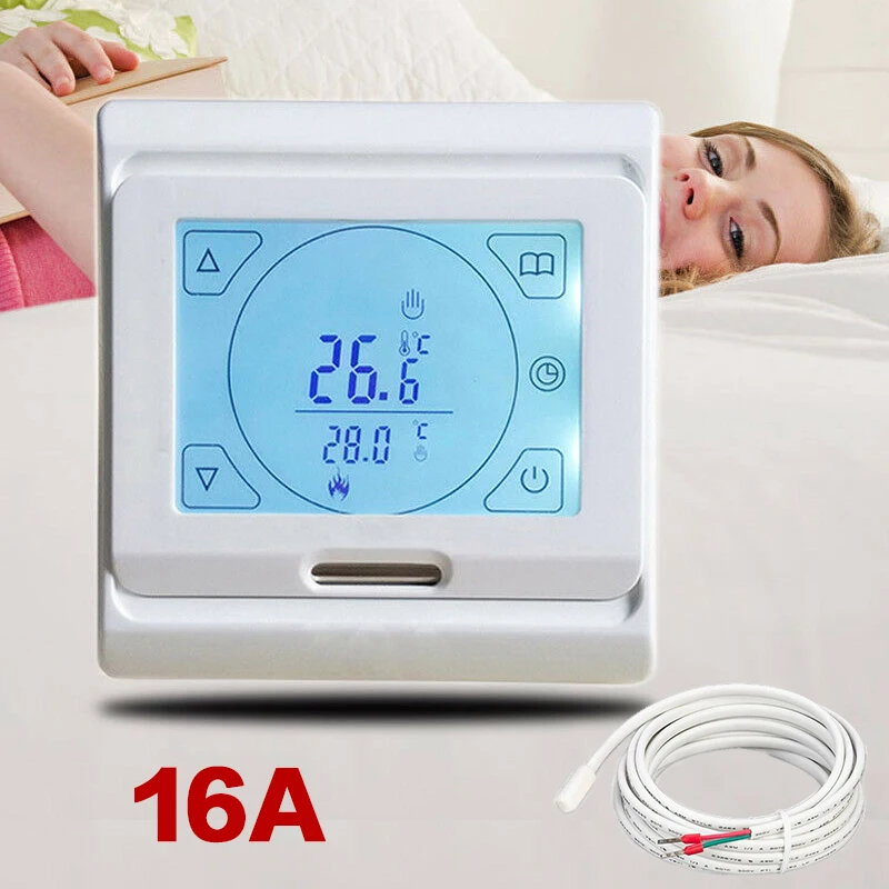 

1 Piece Accurate Floor Heating Thermostat AC 220V Touch Screen Programmable Electric Thermostat w/ Floor Sensor