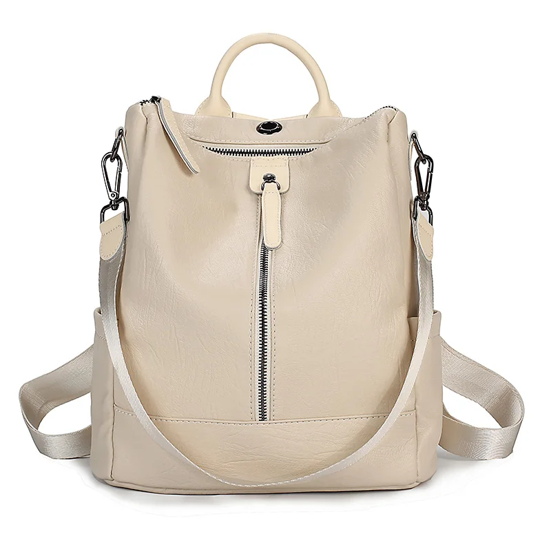 Beige Женский рюкзак Mochila Feminina, повседневные многофункциональные женские кожаные рюкзаки, женская сумка на плечо, рюкзак для путешествий - Цвет: Beige