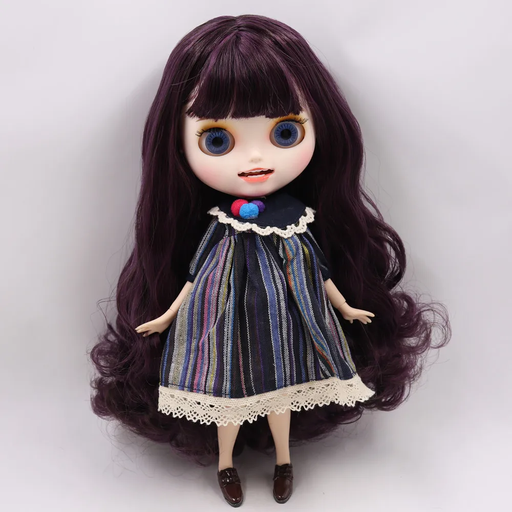 Ледяной обнаженный Blyth кукла No. BL135/950 фиолетовый микс черные волосы резные губы открытый рот матовые индивидуальные лица соединение тела 1/6 bjd