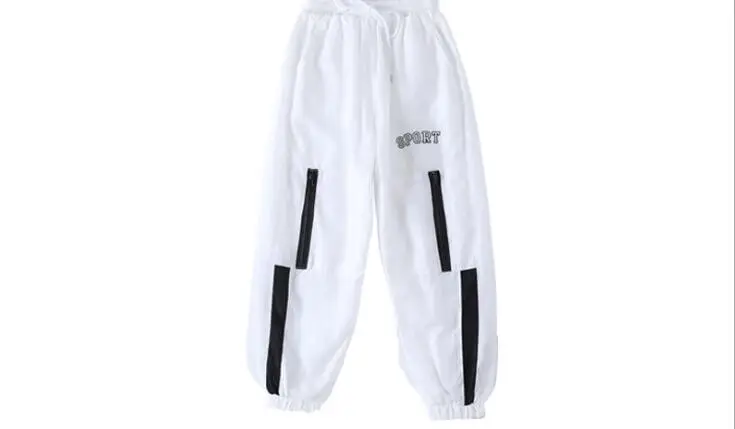 White Pants Детская одежда в стиле хип-хоп черно-белая Свободная Толстовка Топы, повседневные штаны для бега, одежда для девочек и мальчиков, танцевальный костюм джаза - Цвет: White Pants