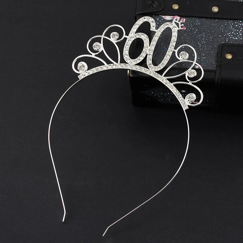 

60 Birthday Party Crystal Tiara Crown Birthday Queen Headband Hair Accessories for Women Happy 60th Birthday Party Decorations