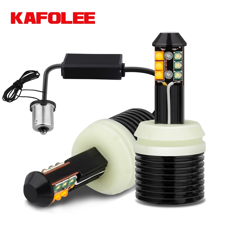 

KAFOLEE Car Turn Signal DRL 1156 P21W 7506 BA15S Canbus Error Free R5W R10W Double Colors Lamp For Auto Daytime Running Lights