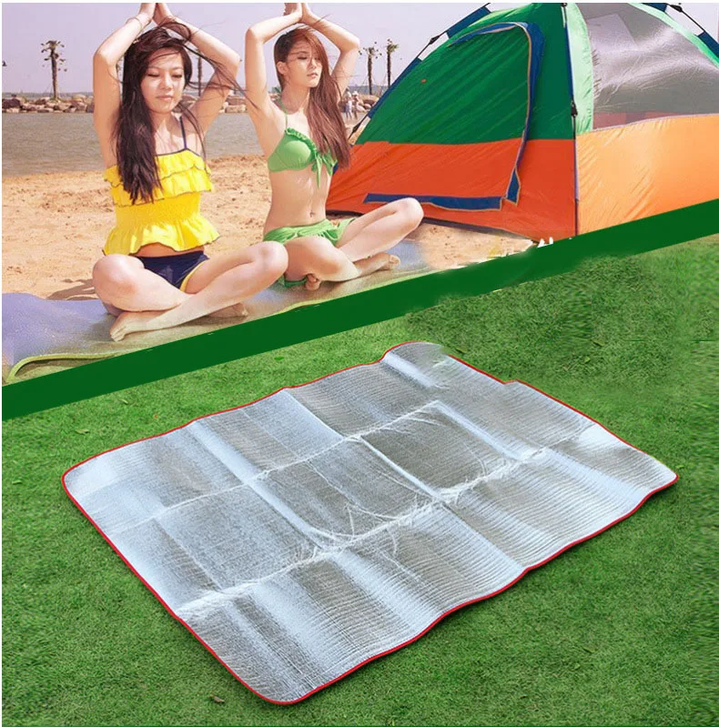 Camping Hiking Sleeping Mat Grass Blanket Picnic Cushion Awning Tent Pad Outdoor Double-Sided Aluminum Film Moisture-Proof Pad