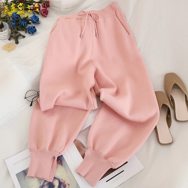 Pink Heliar теплые женские Гаремные эластичные хлопковые штаны, зимние брюки для женщин, толстые кашемировые штаны из овчины с карманами - Цвет: Pink