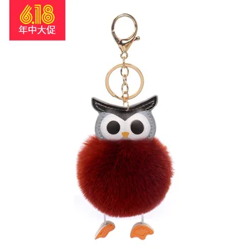 

Creative-Owl Pom-pom Key Ring Cute PU Leather Cartoon Pendant Faux Rex Rabbit Plush Suitcase Ornaments