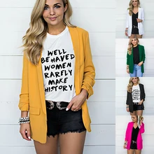 Женский Осенний шифоновый пиджак, офисный женский пиджак, модный Свободный Повседневный однотонный пиджак с длинным рукавом, деловой Блейзер, верхняя одежда