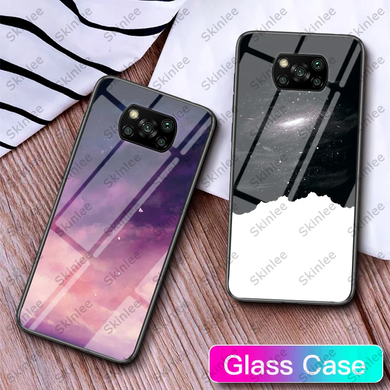 Skinlee For Poco X3 NFC Cover Starry Sky Space Tempered Glass Case TPU Frame Xiaomi Pocophone Phone | Мобильные телефоны и