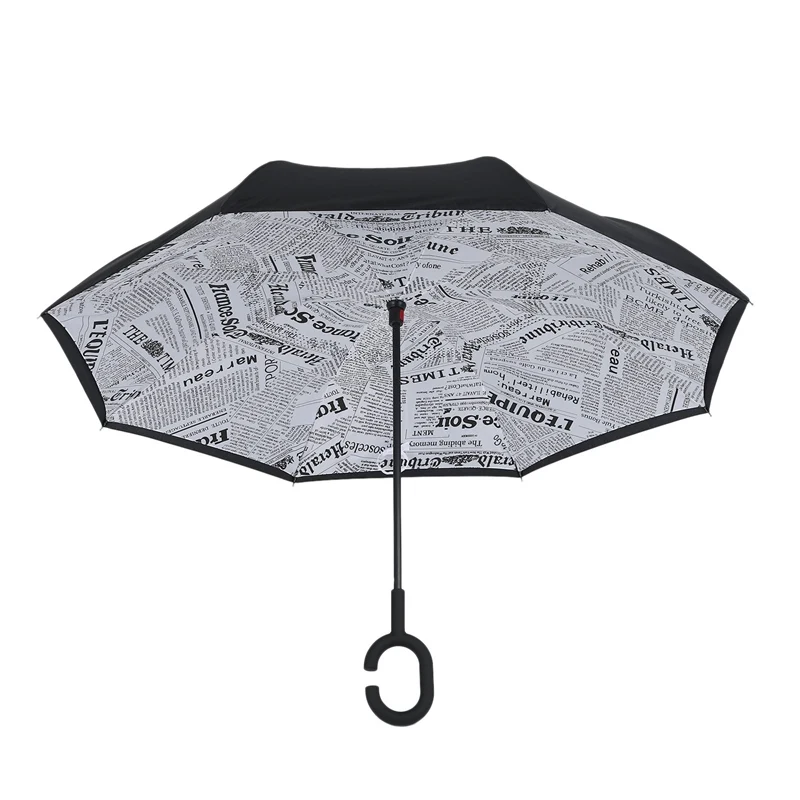Newspaper Folding Reverse Umbrella Double Layer Inverted Windproof Rain Car Umbrellas For Women