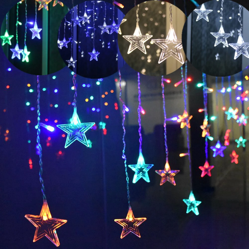 Звезда светодиодный строка светильник уличный рождественские Шторы светильник s Водонепроницаемый Фея мигающий светильник для вечеринок многоцветные светодиодный Шторы светильник D30