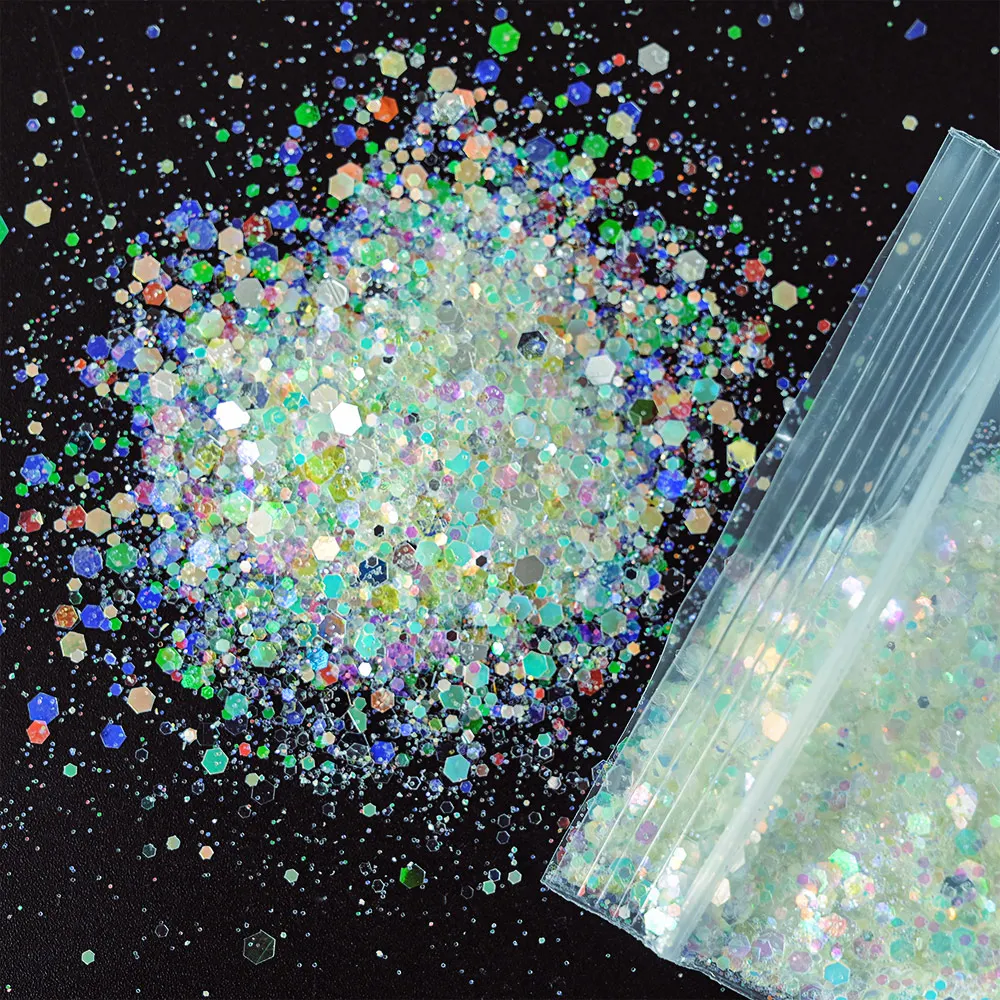

50g/Bag Luminous Nail Glitter Glow In Dark Mixed Hexagon Flake Slices Noctilucent Chunky Sequin Shiny Nail Art Decorations MH#25