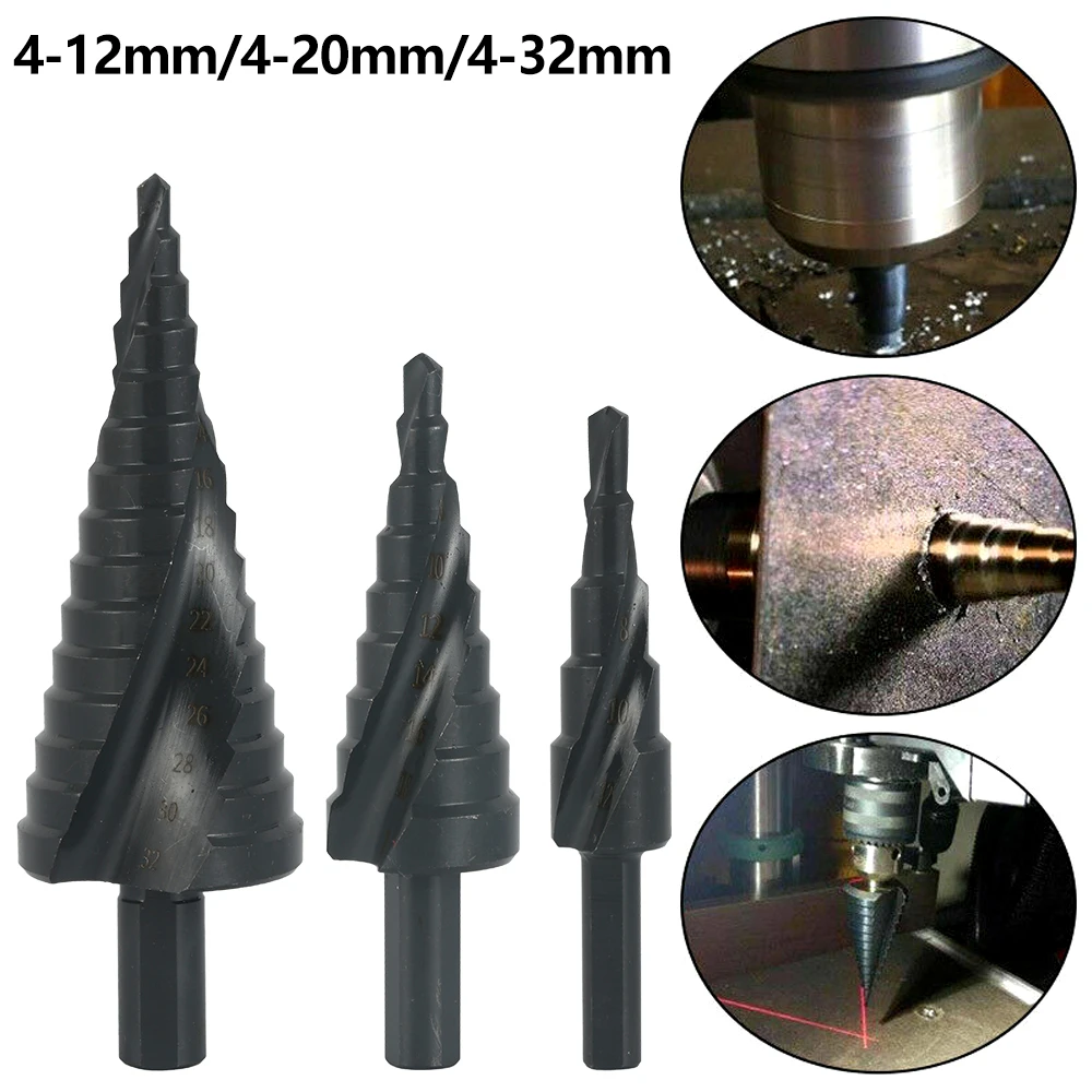 

1PC Hss Cobalt Step Cone Drill Nitride Coated Wood Metal Hole Cutter Drill Spiral Groove Step Drill 4-12 / 20 / 32Mm