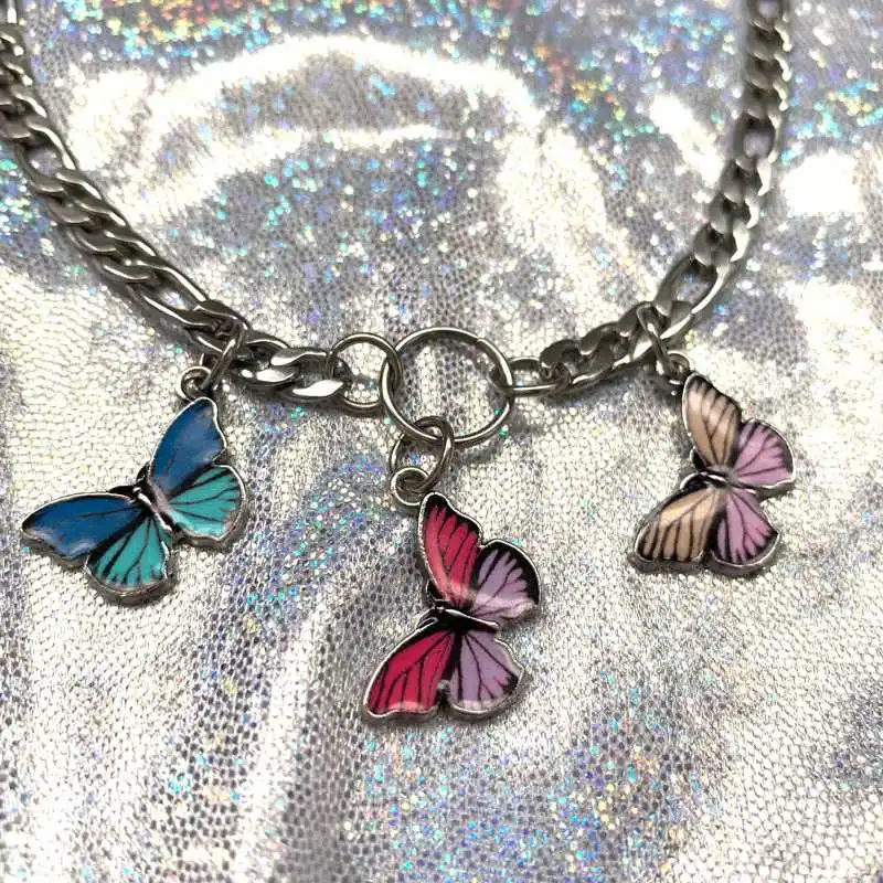 Интернет девушка Igirl ожерелье из нержавеющей стали 90s стальной шар милый панк хип-хоп Сердце Колье Ретро IG стиль ожерелье - Окраска металла: 3 Butterfly necklace