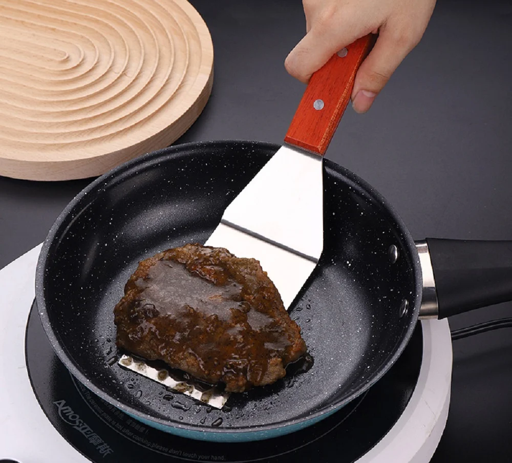 Metal Spatula For Cast Iron Skillet Stainless Steel Grill Spatula Slotted Turner Fish With Wood Handle