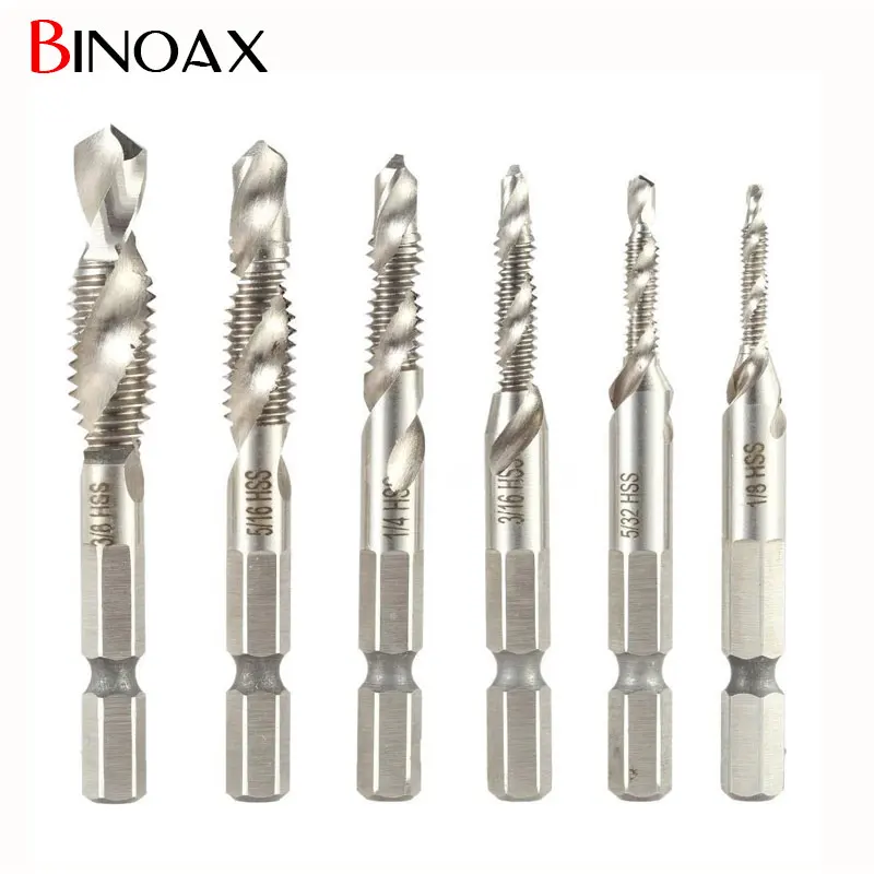 6X 1//4/" HSS Tap Drill Bit Set Hex Shank High Speed Steel Countersink Combination