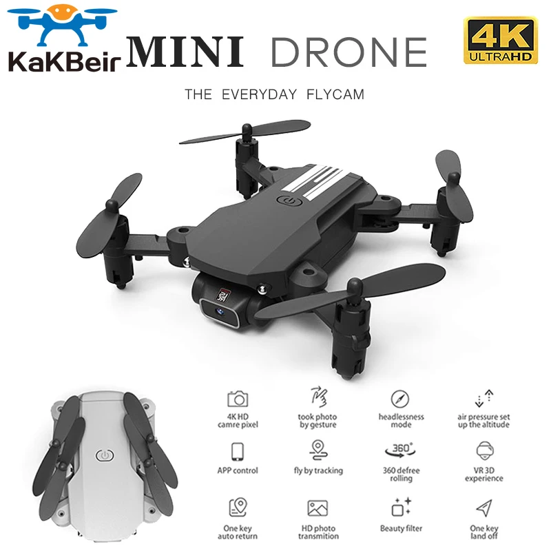 KaKBeir Mini Drone 4K 1080P HD Camera WiFi Fpv Air Pressure Altitude Hold Black And Gray Foldable Quadcopter RC Drone