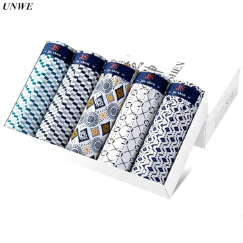 

5PCS/Pack Retro Printed Men's Cotton Briefs Breathable Large Size L-5X Man Youth Underwear Comfortable Male Panties
