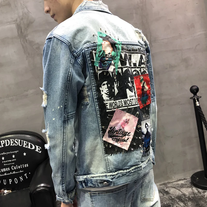 blue Lente Herfst Mannen Gat Denim Jas Mannen Jassen джинсы Jas Jaqueta Masculina Uitloper с отложным воротником зауженный крой Mannelijke jas Jas - Цвет: blue