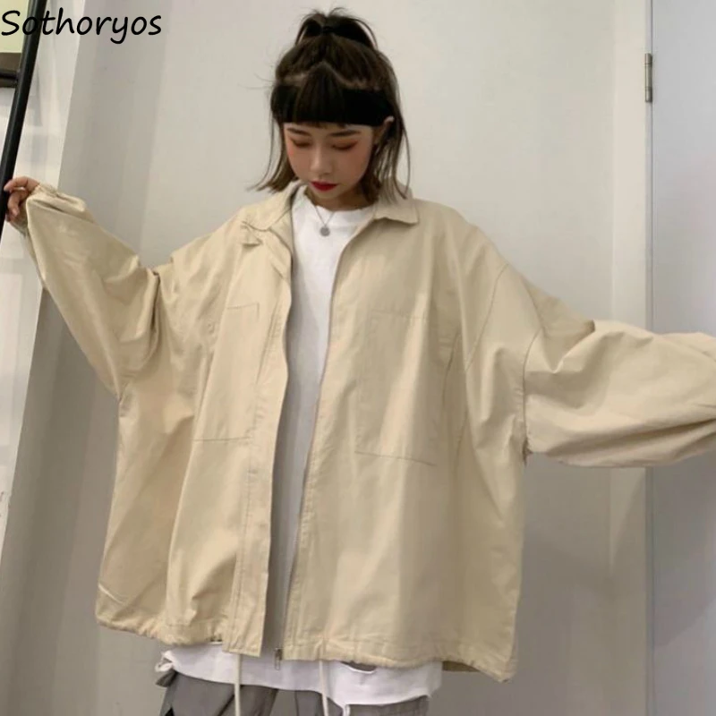 Trench mujeres de primavera sólida BF Oversize flojo casuales de moda de estilo coreano cazadora Harajuku Ins-encuentro abrigos Ulzzang