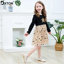 DXTON/зимнее детское платье для девочек с длинными рукавами; vestidos; платье принцессы с блестками и звездами для девочек; хлопковое детское платье; одежда