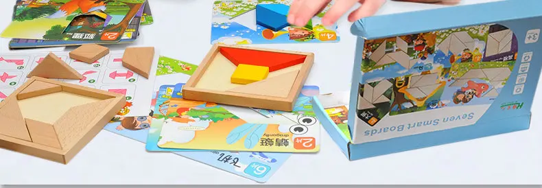 Tangram 3D головоломка детская деревянная игрушка развивающий набор игрушка, раннее образование головоломка+ 15 двухсторонних шаблонов Геометрическая головоломка