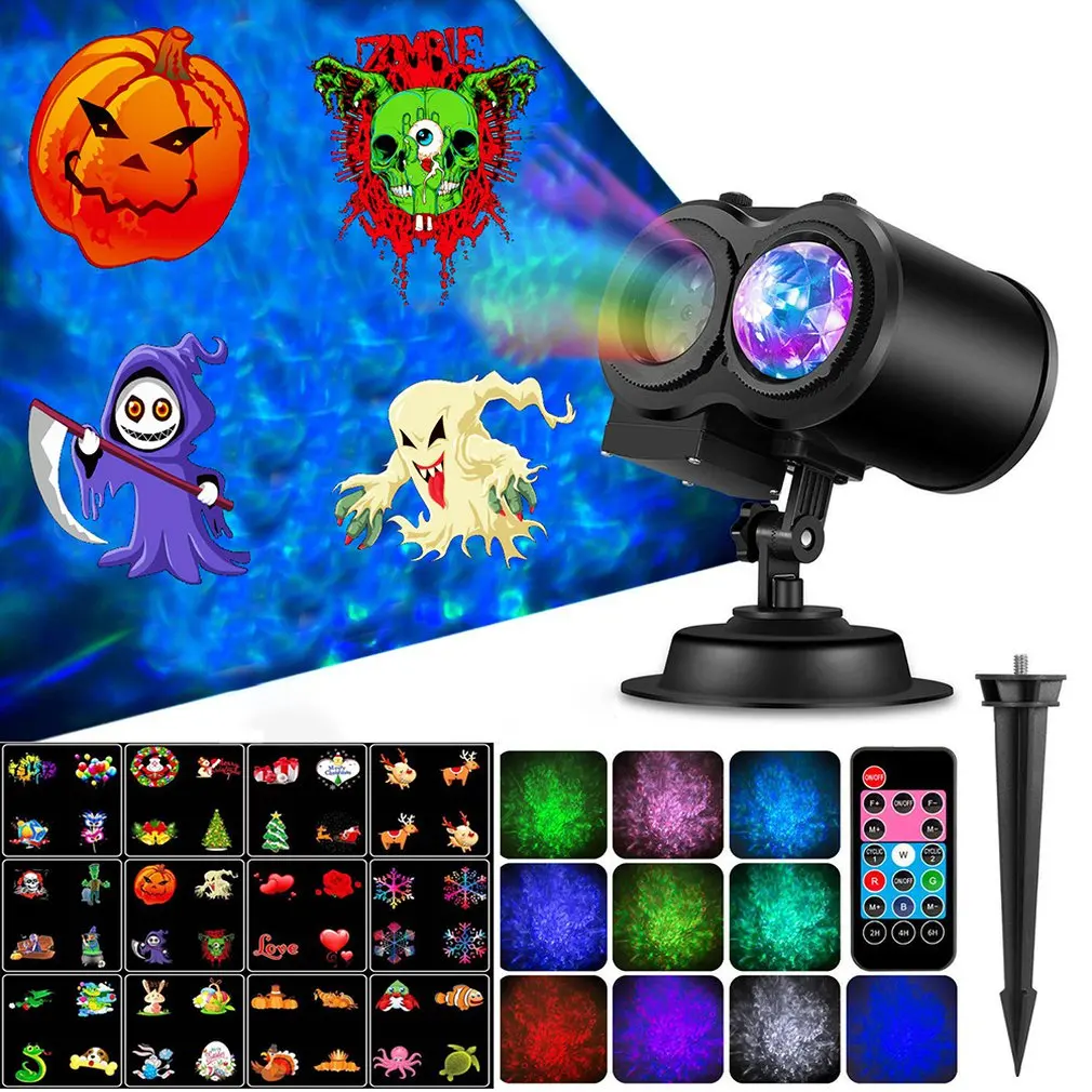 

12Patterns Christmas Snowflake Twin Projection Lamp Outdoor Waterproof LED Halloween RGBW Lights Home Garden Indoor Decoration