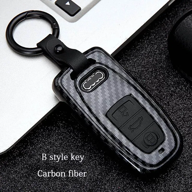 B Carbon fiber Автомобильный ключ сумка чехол для Audi A3 A4 A5 A6 A7 A8 B8 Q3 Q5 Q7 RS4 RS5 S3 S5 S6 TT углеродное волокно ABS защиты оболочки ключ чехол для автомобиля - Название цвета: B Carbon fiber