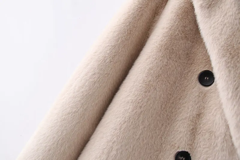 Длинное женское пальто из искусственного кроличьего меха, двубортный тонкий Тренч, зимняя мягкая теплая ветровка