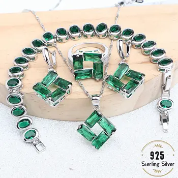 

Silver 925 Bridal Jewelry Sets Cubic Zirconia Jewellery Wedding Costume Earrings Rings Pendant Women Bracelets Necklace Set