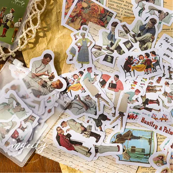 

40 Pcs/set Vintage Christmas Stickers Vintage Retro Christmas Character Burger Food Sticker Pack DIY Decoration Diary Stickers