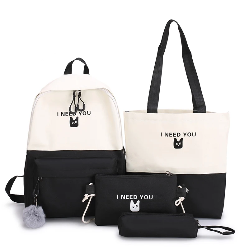 Women Backpack Schoolbags Laptop 4piece-Set Classical Teenage Girls Fashion Casual Female