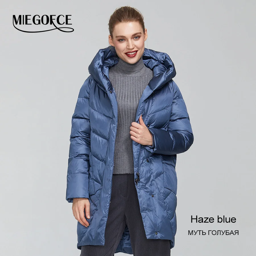 612 Haze Blue MIEGOFCE Зимняя куртка женская коллекция теплая куртка придает очаровательность и элегантность пальто зимнее подходит для всех видов фигуры двоиная защита от холода длина до колен и стоячий воротник с капюшоном - Цвет: 612 Haze Blue