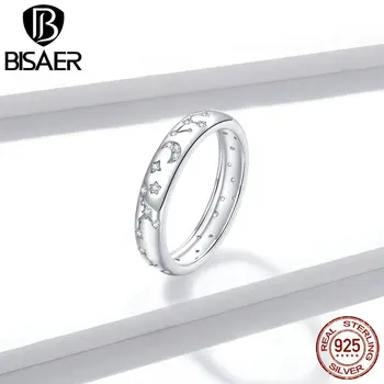

BISAER Real 925 Sterling Silver Shining Stars Rings For Women Sparkling Zircons Engagement Finger Ring Jewelry Anel S925 GAR148