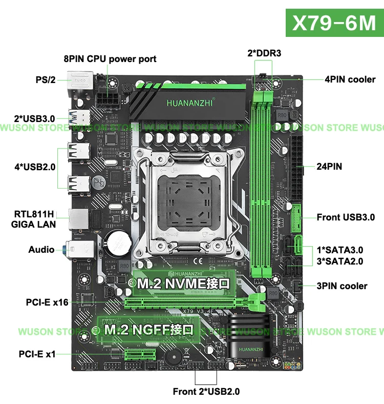HUANANZHI X79 6M набор материнских плат двойной M.2 слот SSD Процессор Intel Ксеон E5 2660 V2 с