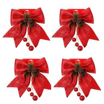 

4pcs Beautiful Handmade Christmas Bows with Pine Cones Christmas Tree Decoration P7Ding