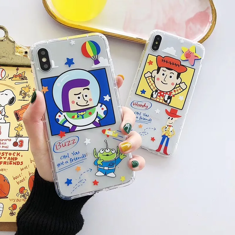 

Cartoon air pressure drop-proof toy story phone set for iphone XR XS MAX X 7 8 6S 6 Plus cute transparent soft TPU cover Coque