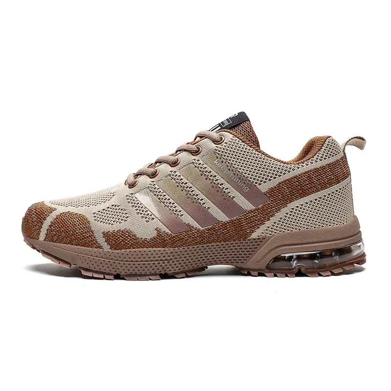 Beige Brown Мужские кроссовки для бега с дышащей сеткой, противоударные мужские кроссовки с воздушной подушкой, большие размеры, школьная Спортивная повседневная прогулочная обувь унисекс - Цвет: Beige Brown