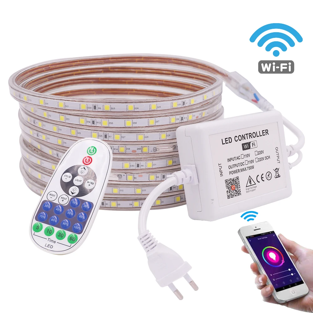 SMD 5050 AC220V 110V LED Strip WiFi Tuya App Control Flexible LED