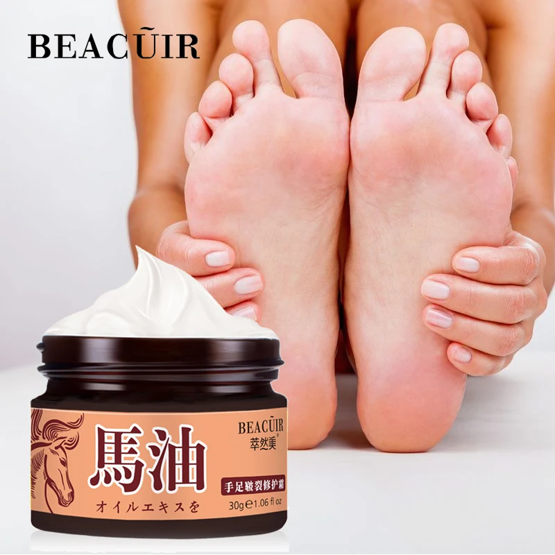 BEACUIR крем для ног с лошадиным маслом Успокаивающий уход за ногами восстановление и отбеливание кожи ног увлажняющий смягчающий Антибактериальный шрам