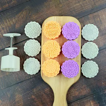 

7pcs/set Moon Cake Moulds Hand Pressure Round Square DIY Biscuits Molds Cookie Cutters Set Cake Baking Tools Odorless White PINK