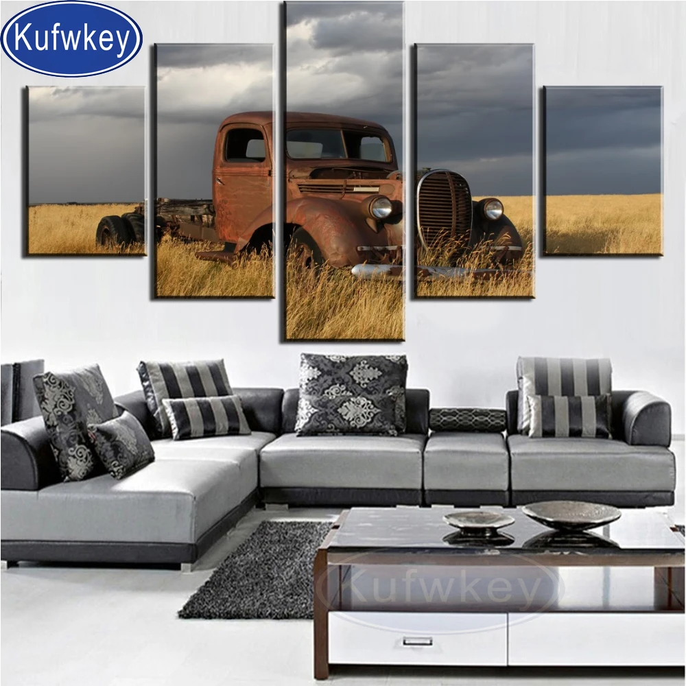 5 Piece Old Rusty Car Landscape 5d diamond painting full round drill crystal diamonds mosaic picture embroidery | Дом и сад