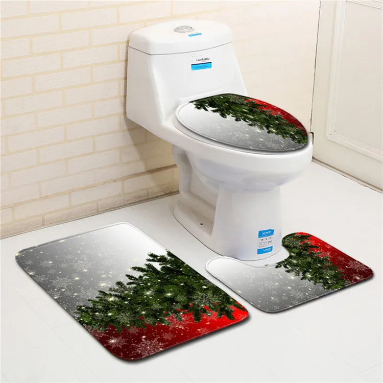 Free Shipping 3 pcs Red Christmas Hat Bear Bath Mat Anti Slip Bathroom Mat Set Tapete Banheiro Washable Toilet Rug Alfombra Bano