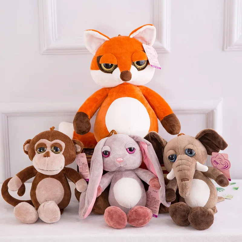 

2020 New Arrival Big-eyed Forest Animal Doll Fox Rabbit Monkey Elephant Plush Children's Doll