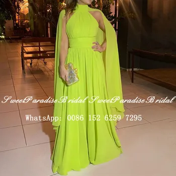 

Cape Cloak Green Chiffon Evening Dress Graduation 2020 Dubai Arabic Women A Line Formal Long Prom Dresses Vestidos