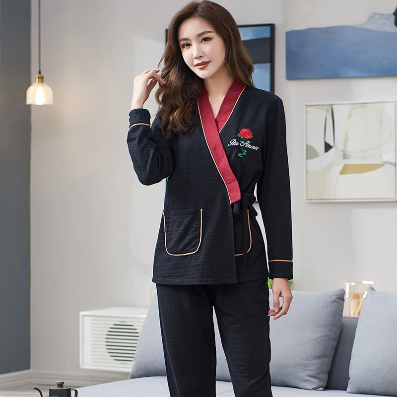 

Women M-3XL 100% Cotton Sleepwear Women's Pajamas Long Sleeve Long Pant Homesuits Soft Pyjamas