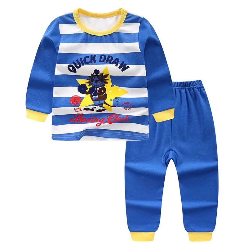 Осенне-зимние пижамные комплекты с длинными рукавами для новорожденных мальчиков и девочек; комплекты из комфортного хлопкового топа с милыми животными и брюк - Цвет: As the Picture Shown