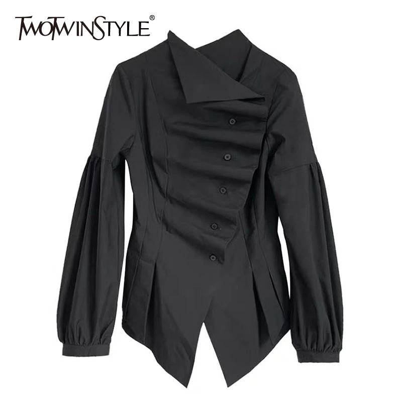 TWOTWINSTYLE Casual Blouse Female Stand Collar Lantern Long Sleeve Tunic Irregular Hem Shirt Women Fashion Clothing 2020 Spring TWOTWINSTYLE Casual Blouse Female Stand Collar Lantern Long Sleeve Tunic Irregular Hem Shirt Women Fashion Clothing 2020 Spring