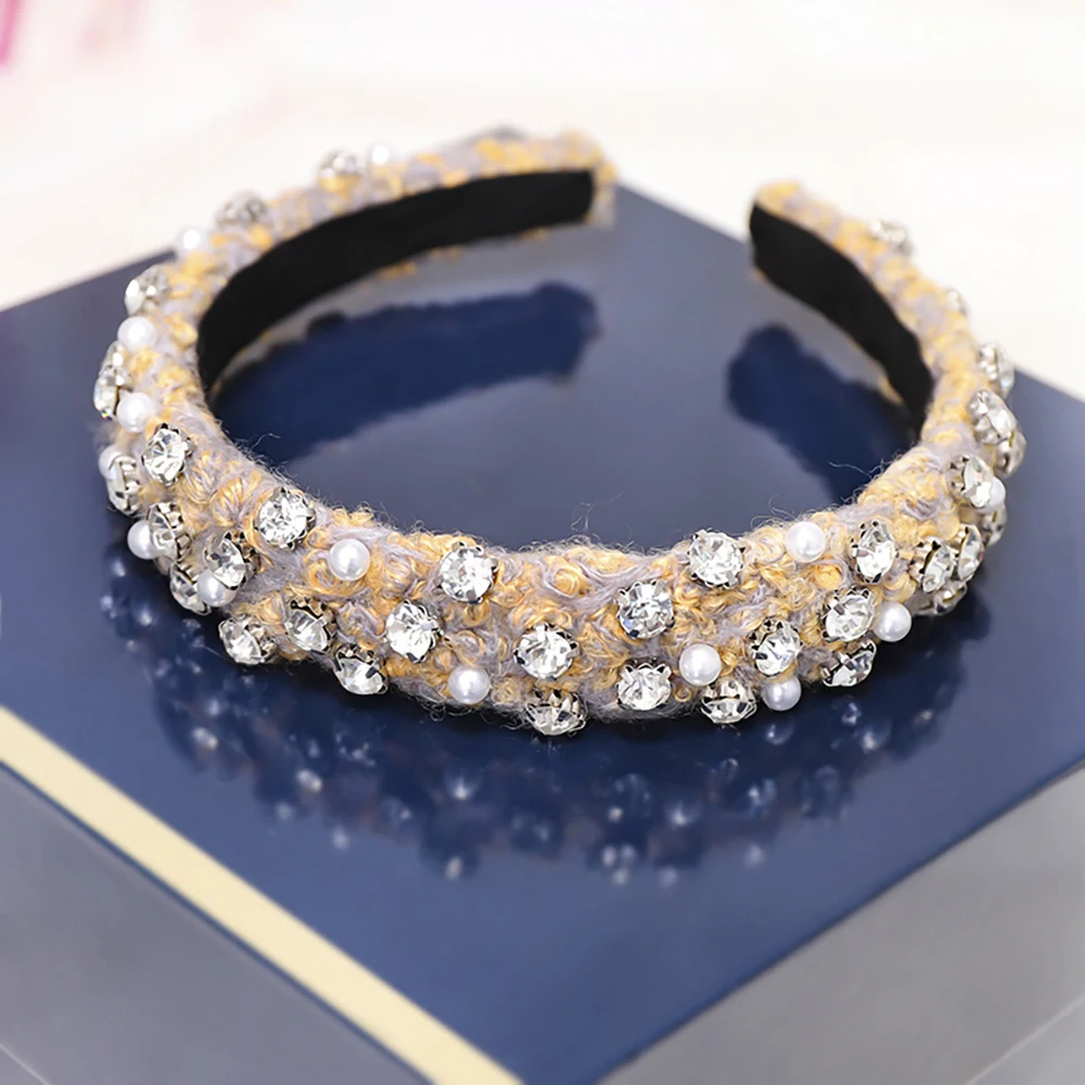 Levao Boutique повязка на голову с жемчугом и стразами для женщин аксессуары для волос модная лента для волос из овечьей шерсти ободок для головы обруч для волос головной убор