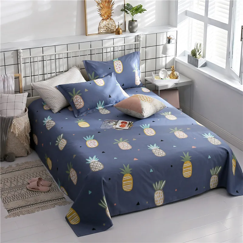 

Fruit pineapple cartoon Home textiles navy blue flat sheet comfotable bed sheet 2pcs pillow cases soft fashion bedclothes