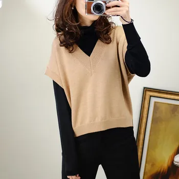 

Septass Spring Autumn Wool Sweater Vest Women V-Neck Knitted Vest Female Casual Tank Tops Sleeveless Knit Pullovers